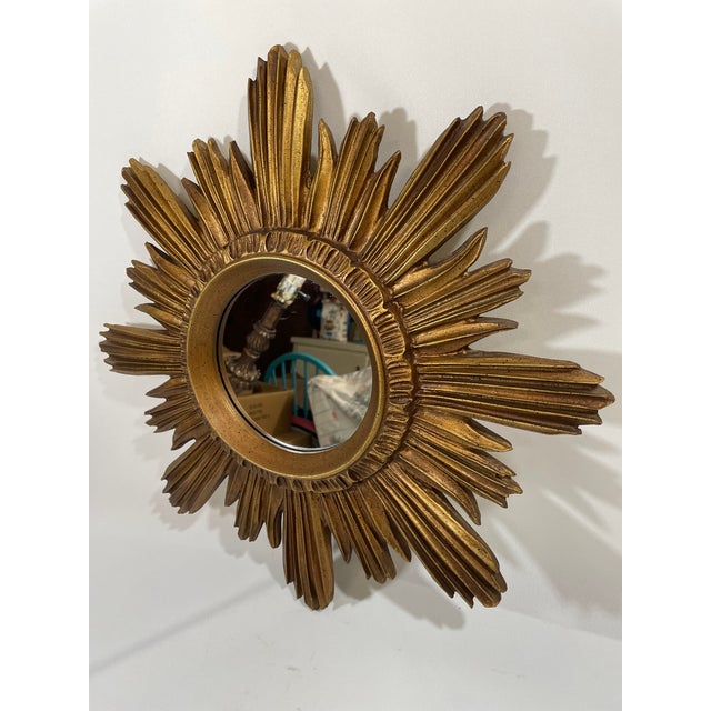 Large 18" Vintage 1990s Golden Sunburst Wall Mirror For Sale - Image 10 of 18