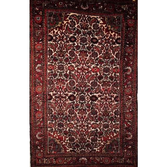 1900 - 1909 Vintage Persian Malayer Area Rug, Hand-Knotted Wool, Geometric Pattern, 3x5, Ivory & Red For Sale - Image 5 of 13