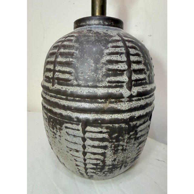 Antique Handmade Brutalist Black Gray Terracotta Pottery Electric Table Lamp For Sale - Image 10 of 12