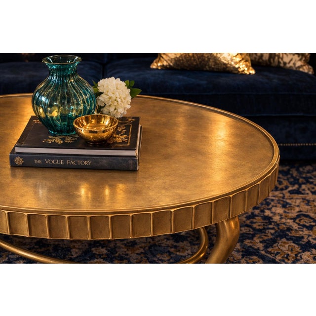 Wood Vintage Hollywood Regency Oval Coffee Table by Decca With Fluted Apron and Ring Stretche For Sale - Image 7 of 9