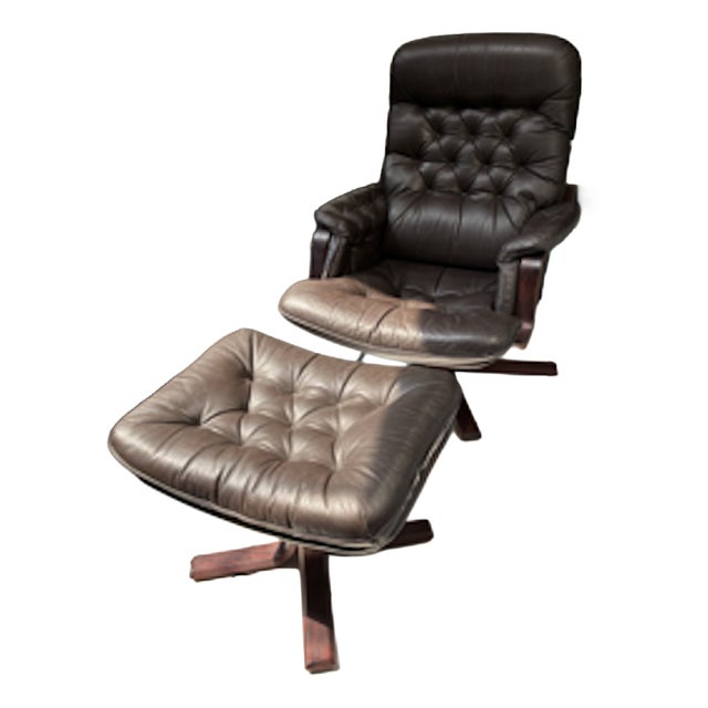 Set of Scandinavian Lounge Chair & Footstool, 1960, Set of 2 For Sale