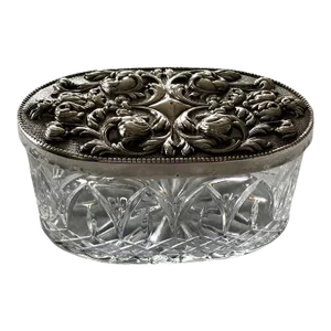 1970s Atlantis Cut Crystal Box With Topazio Silverplate Repoussé Lid