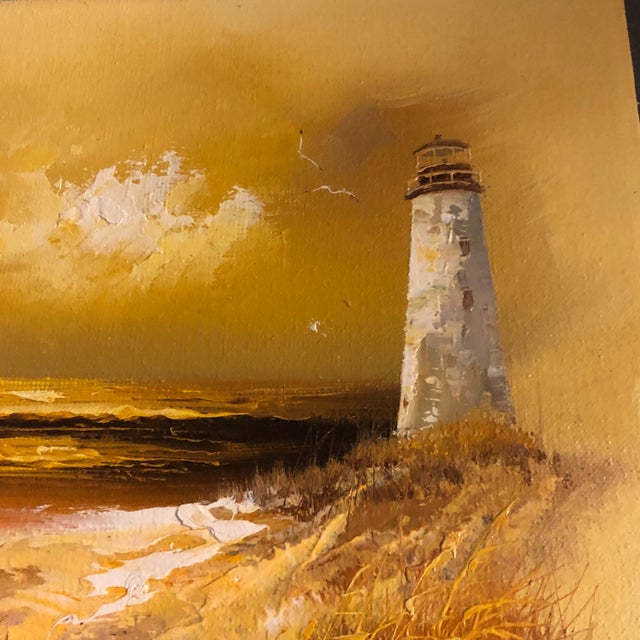 Original Vintage 1960’s Seascape Painting With Lighthouse & Seagulls Signed For Sale - Image 4 of 6