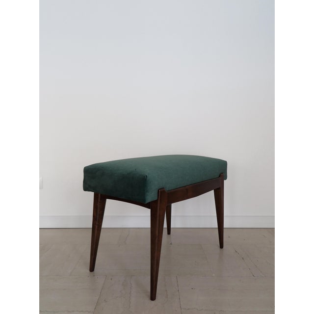 Mid-Century Modern Italian Bench in Wood and Green Velvet, 1950s For Sale - Image 3 of 10