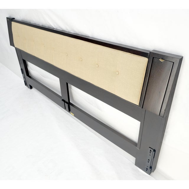Mid-Century Modern Ed Wormley Dunbar NEW Solid Linen Upholstery Ebonized Mahogany King Headboard For Sale - Image 3 of 17