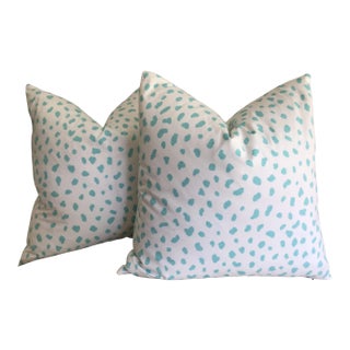 Contemporary Thibaut “Tanzania” Pillows Turquoise - a Pair For Sale