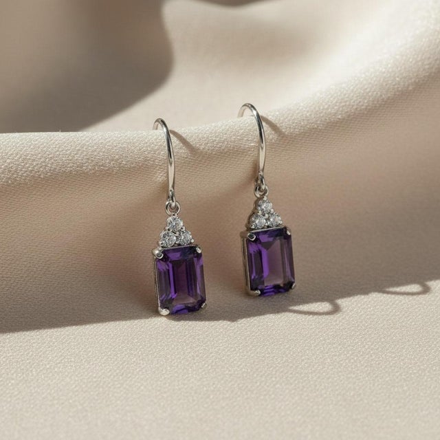 Minimalistic Amethyst Earrings, Silver, Gold, Pair For Sale - Image 4 of 8