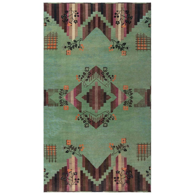 Doris Leslie Blau Vintage Chinese Deco Rug with Emerald Green Field For Sale