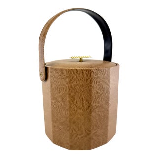 1960s Georges Briard Mid Century Faux Snakeskin Ice Bucket With Brass Handle and Lid For Sale