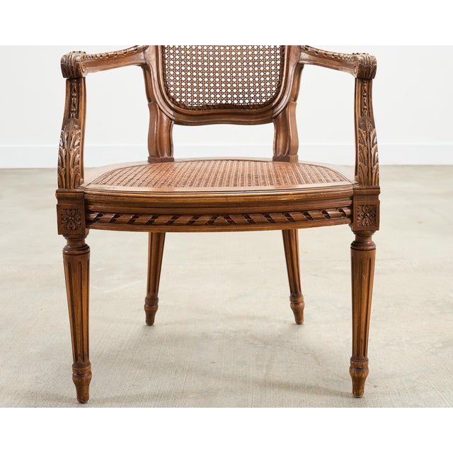 French Louis XVI Style Carved Walnut Cane Fauteuil Armchair For Sale - Image 10 of 18