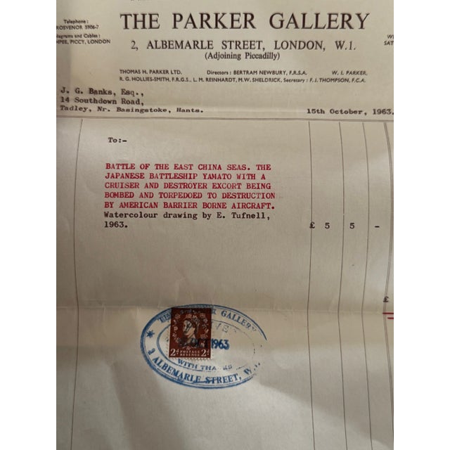1960s Eric Tufnell Battleship Yamato Naval Battle Watercolor With Provenance For Sale - Image 12 of 12