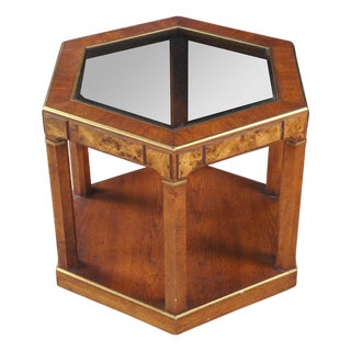 Vintage Walnut Burl Hexagon Side Accent Table W Glass Insert For Sale