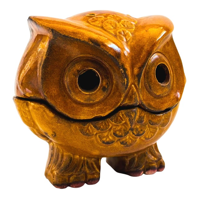 Mid Century Pottery Owl Incense Holder For Sale