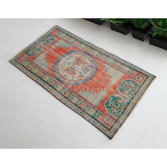 Turkish Oushak Hand Knotted Area Rug Distressed Small Rug - 2′4″ × 4′4″ For Sale - Image 4 of 9