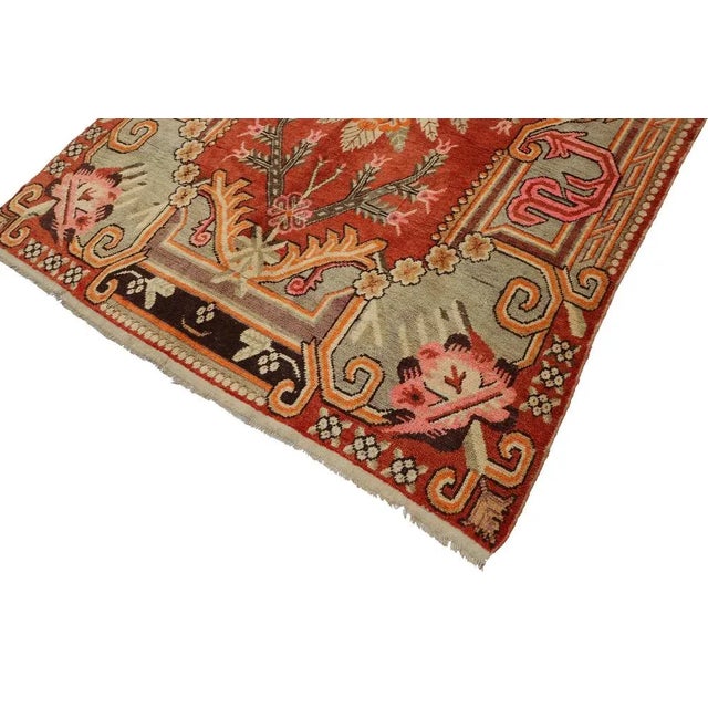 Red Hand Knotted Khotan Samarkand Rug, 1920s For Sale - Image 8 of 11