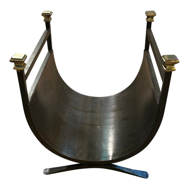 Late 20th Century Jansen Style Brass and Metal Fireplace Storage Basket For Sale