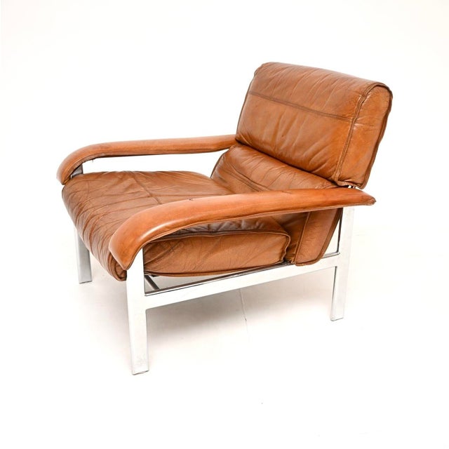 Mid-Century Modern Vintage Leather and Chrome Lounge Chair from Pieff, 1970 For Sale - Image 3 of 11