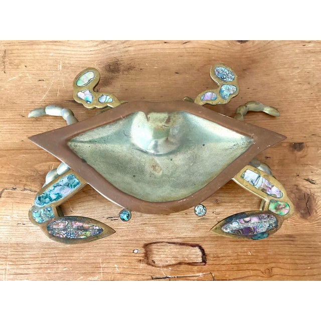 Brass Vintage Brass Crab Bowl With Mother of Pearl Inlay For Sale - Image 8 of 12