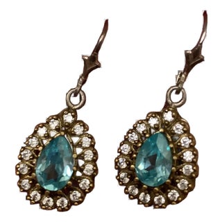 1940s Pair of Teardrop Blue Topaz Earrings For Sale