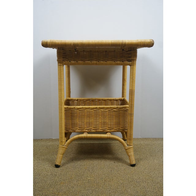 Late 20th Century Vintage Wicker Tiered Side Accent End Table With Basket Insert For Sale - Image 5 of 12