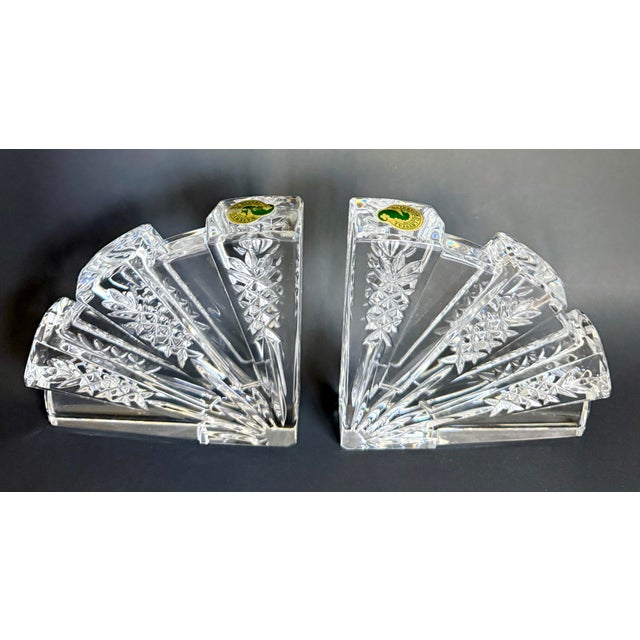 Here is a beautiful pair of vintage Waterford crystal bookends, likely made in the later 20th century, featuring a...