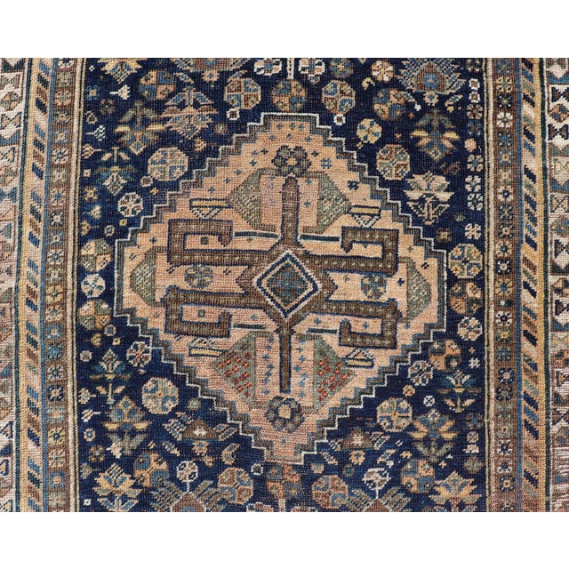Tribal Antique Persian Shiraz Rug With Rich Tribal Motifs and Medallion 3'6 X 5'4 For Sale - Image 3 of 11