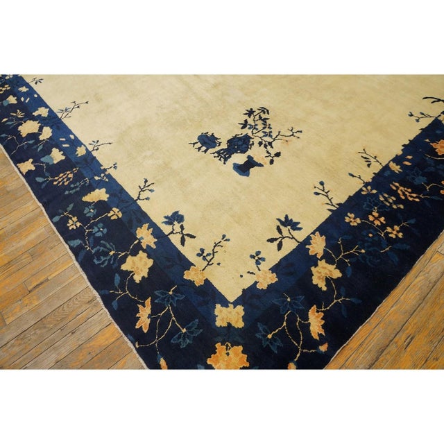 1920s Rectangle Hand Knotted Wool Antique Open Field Medallion Blue Large Rug For Sale In New York - Image 6 of 11