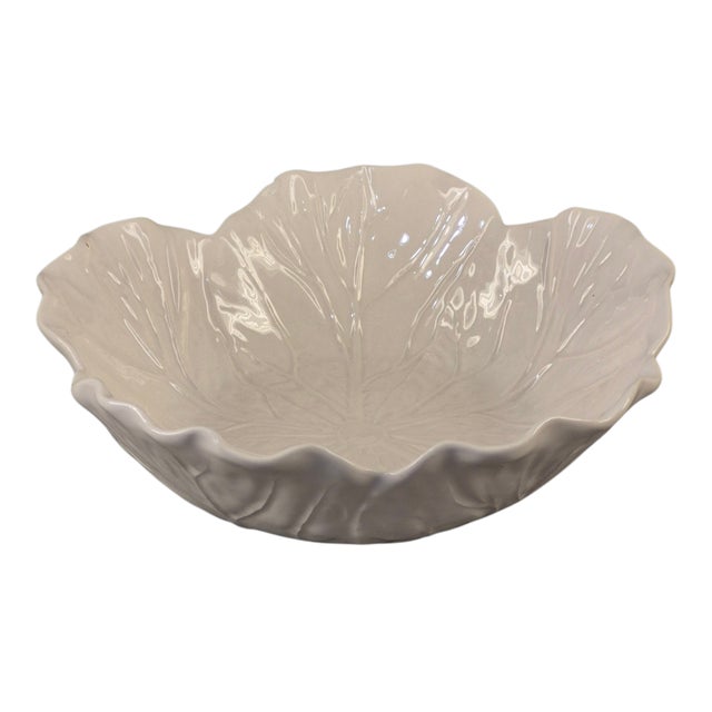 White Vintage Bordallo Pinneiro Portugal Cabage Leaf White Serving Bowl For Sale - Image 8 of 8