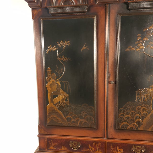 Antique Colby Furniture Chicago Chinoiserie Goddard Style Bureau W/ Bookcase For Sale - Image 9 of 18