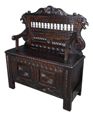 Neo-Gothic Style Storage Bench in Oak