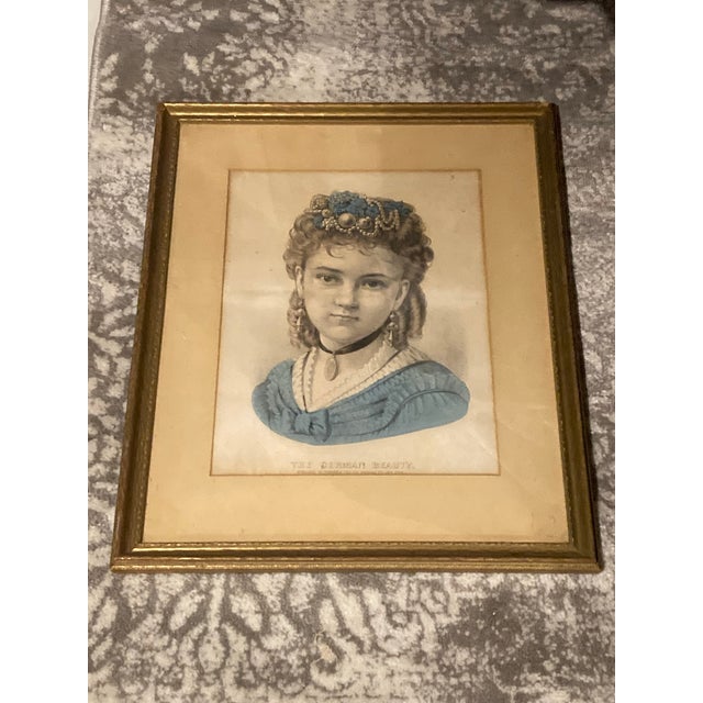 Americana Currier and Ives the German Beauty. Hand Colored Lithograph. 1850-1870 For Sale - Image 12 of 12