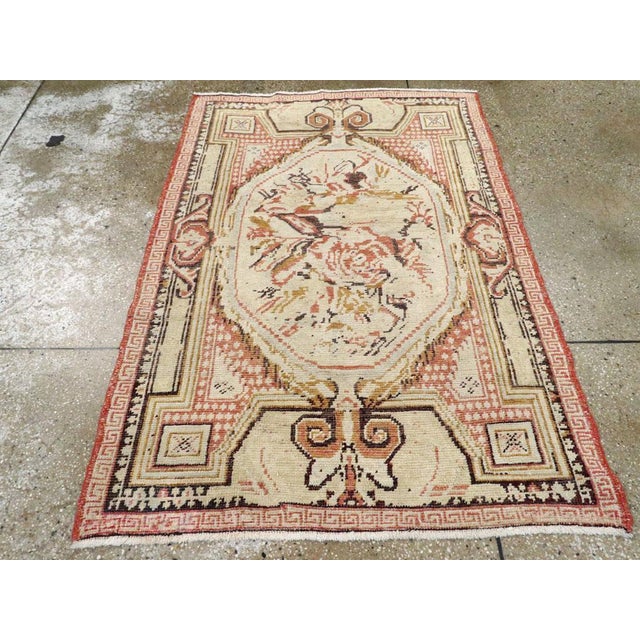Neoclassical Galerie Shabab Collection Mid-20th Century Handmade Turkish Ghiordes Throw Rug For Sale - Image 3 of 7