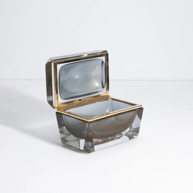 Hand Blown Murano Glass Box in Grey Black W/24 Karat Gold Flecks For Sale - Image 4 of 9