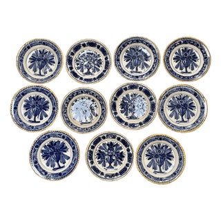Set of 12 Delft Tin-Glazed Blue and White Plates, 18th Century For Sale