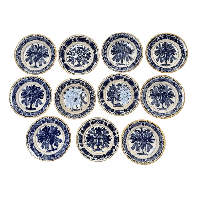 Set of 12 Delft Tin-Glazed Blue and White Plates, 18th Century For Sale