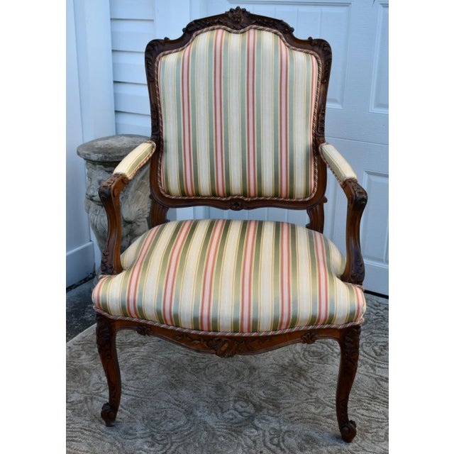 Vintage Ornately Carved French Style Arm Chair W/Pillow For Sale - Image 10 of 12