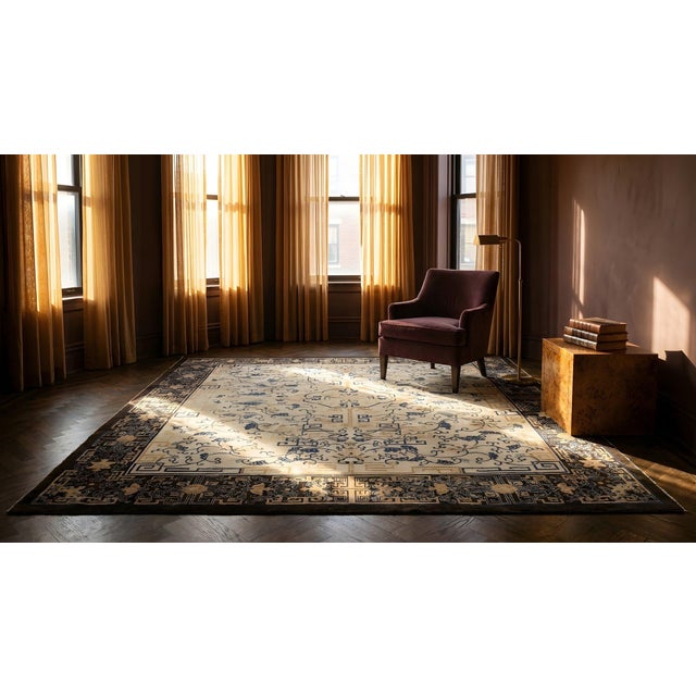 Spectacular Ivory Background Color and Brown Border With Medallion Pattern Antique Chinese Peking Rug For Sale - Image 13 of 15