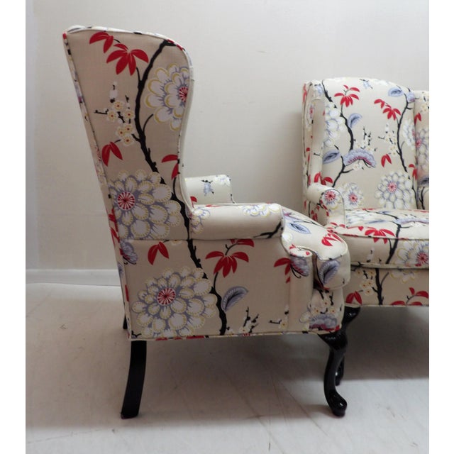 Floral Upholstery Wingback Chairs a Pair Chairish