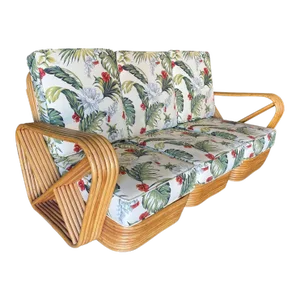 Restored Mid Century Six-Strand Square Pretzel Three-Seat Sectional Sofa