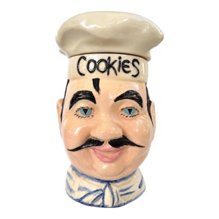 1960s McCoy Pottery Figural Chef “Cookies” Cookie Jar With Hat Lid For Sale