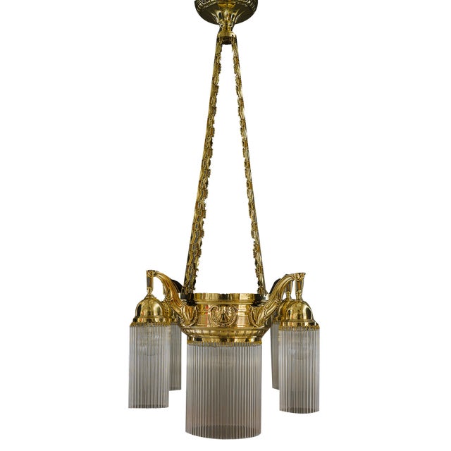 Art Deco Chandelier with Glass Sticks, Vienna, 1920s For Sale