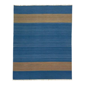 2020s Blue Flatweave Modern Turkish Kilim Wool Rug With Minimalist Design