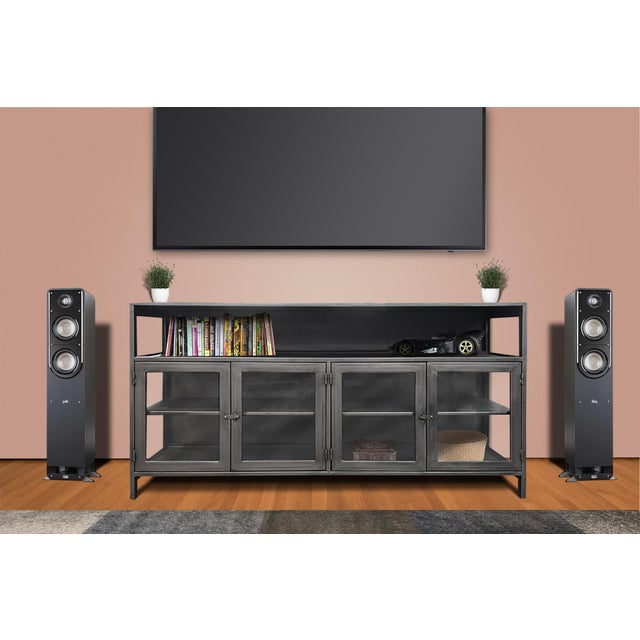 Industrial Carlo Media Console With Glass Doors Chairish