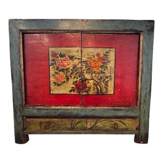 Vintage Painted Floral Cabinet For Sale