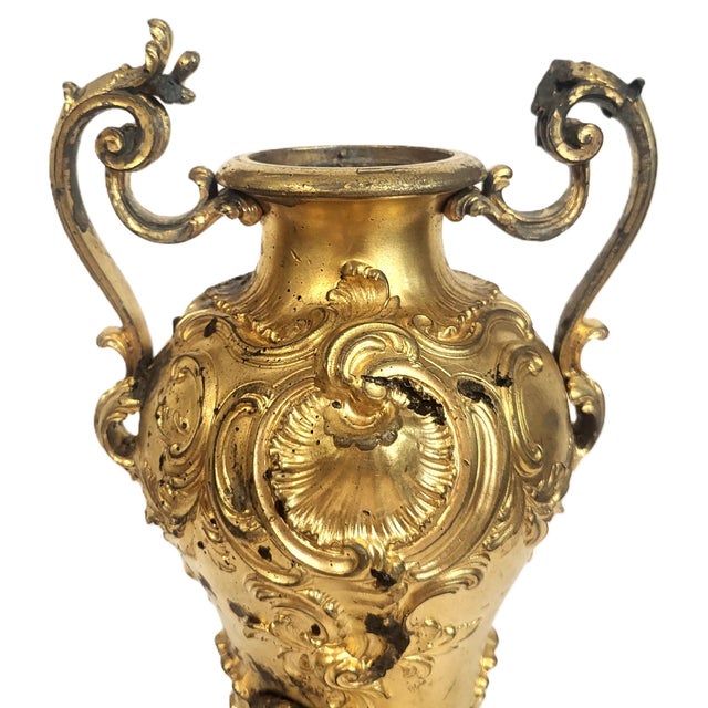 Pair Antique French 19th C Rococo Gilt Bronze Urns Barbedienne Vase on Marble For Sale - Image 15 of 18