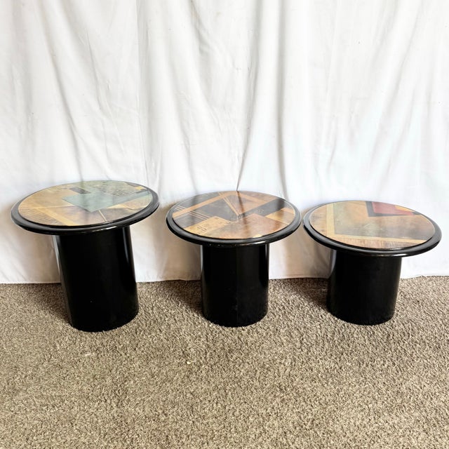 Postmodern Black and Abstract Nesting Mushroom Tables - Set of 3 For Sale - Image 4 of 6