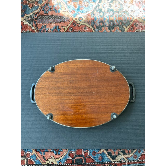 1800s Meriden Britannia Co. Mahogany Butler's Tray With Inlay For Sale In Houston - Image 6 of 12