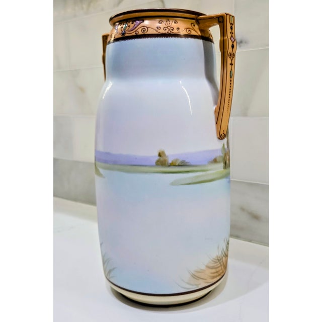 Antique Art Nouveau Hand-Painted Nippon Morimura Daisy Landscape Vase For Sale In Dallas - Image 6 of 15