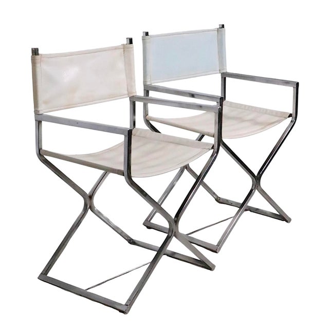 Mid 20th Century Hollywood Regency Chrome and Vinyl Directors Chairs In For Sale - Image 10 of 18