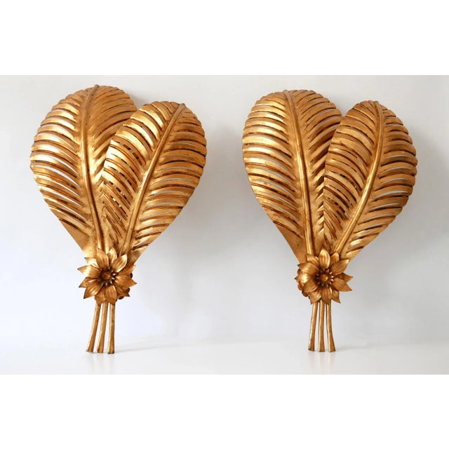 Gold Large Gilt Metal Palm Leaf Sconces by Hans Kögl for Hans Kögl, 1970s, Set of 2 For Sale - Image 8 of 18